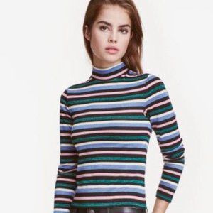 H&M Striped Mock Neck Top